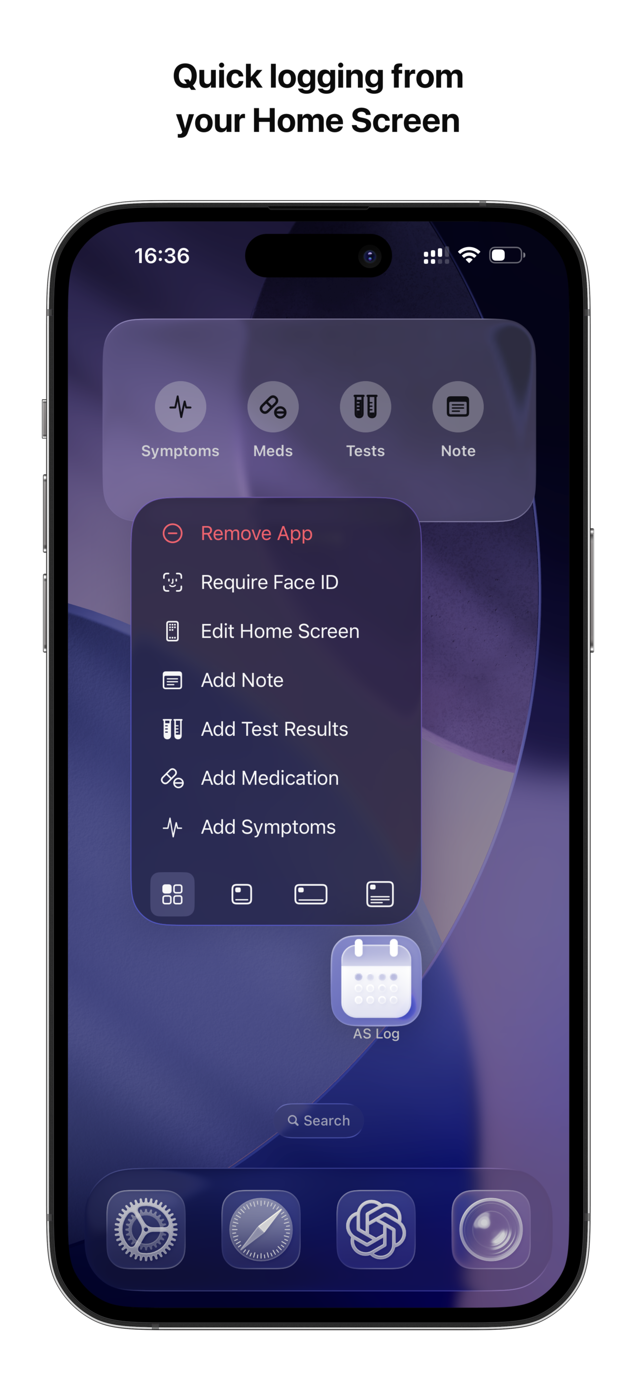 AS Log widgets on iOS home screen